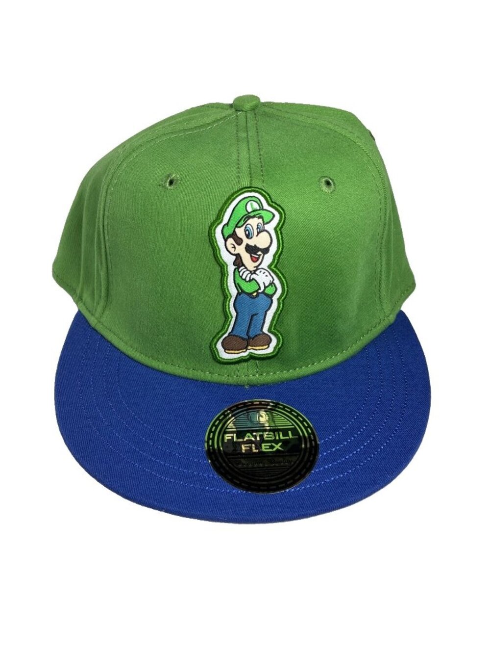 Nintendo Yupoong Luigi Flatbill Flex Fitted Hat Cap L/XL Green Blue NEW VTG 2013